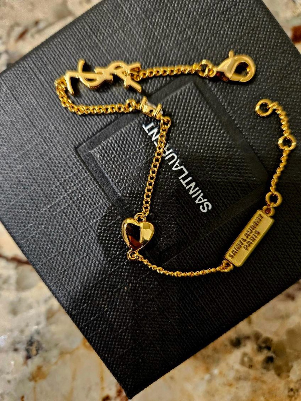 Saint Laurent Gold YSL Charm Bracelet with Heart Detail - Gold - Picture 5 of 5
